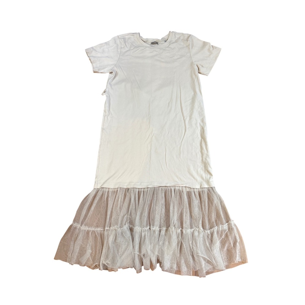 Marx T-Shirt Dress Women Cream Tulle Tiered Hem Back Tie SIZE M